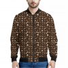 Brown Paw And Bone Pattern Print Bomber Jacket