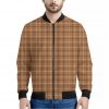 Brown Tattersall Pattern Print Bomber Jacket