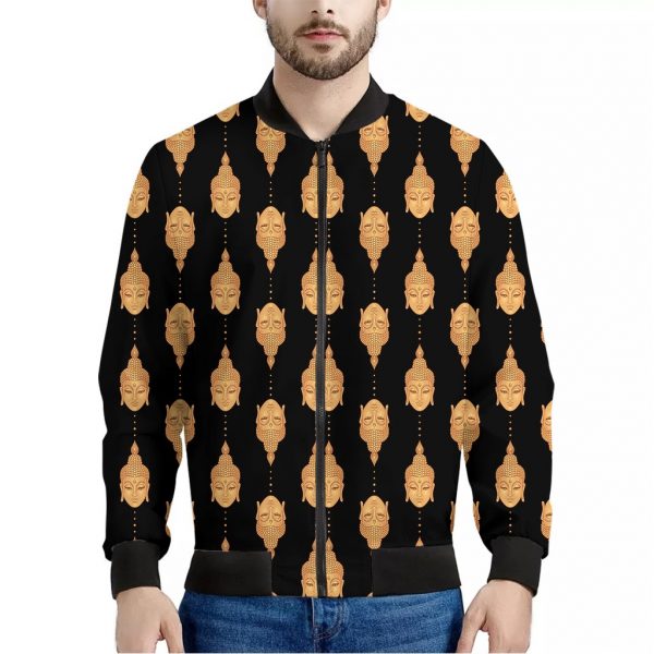 Buddha Pattern Print Bomber Jacket