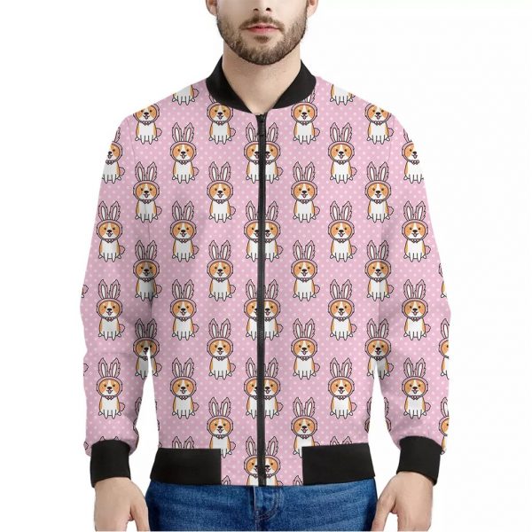 Bunny Corgi Pattern Print Bomber Jacket