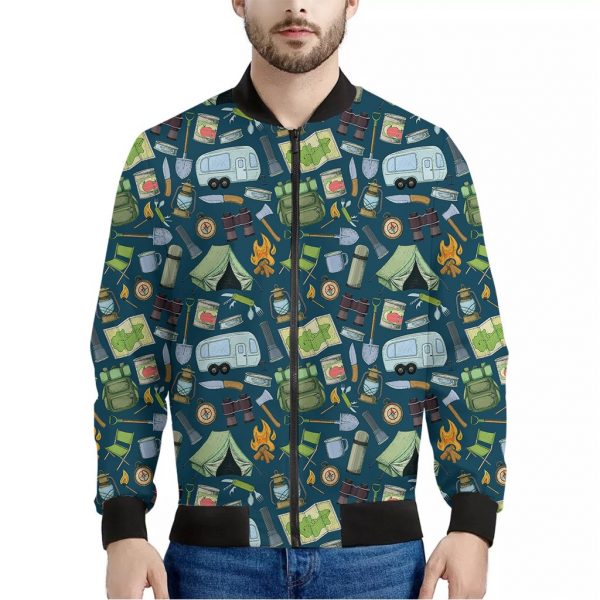 Camping Equipment Pattern Print Bomber Jacket
