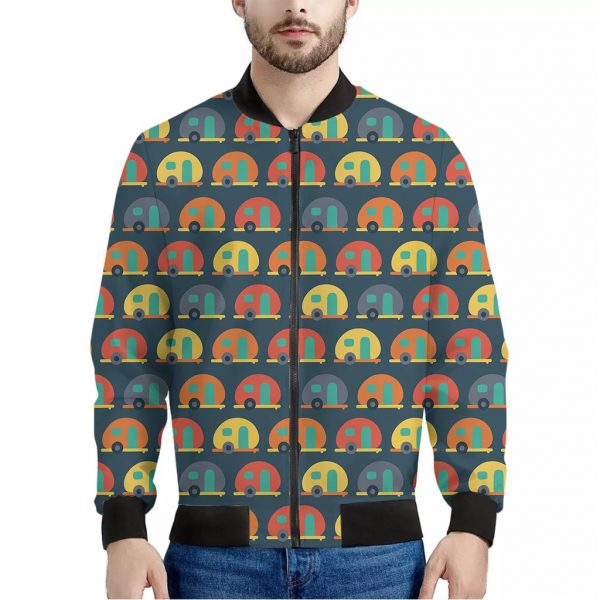 Camping Van Pattern Print Bomber Jacket