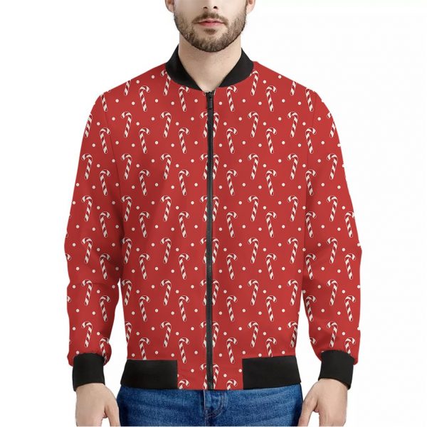 Candy Cane Polka Dot Pattern Print Bomber Jacket