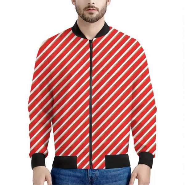 Candy Cane Stripe Pattern Print Bomber Jacket