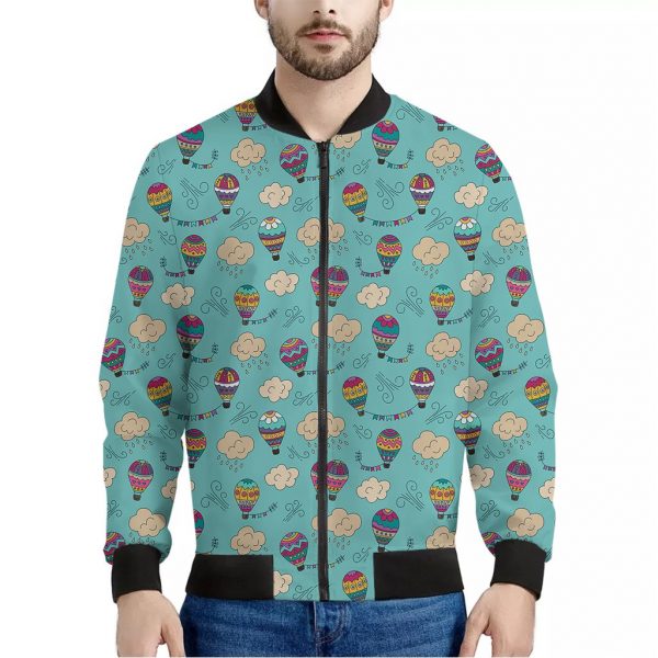 Cartoon Air Balloon Pattern Print Bomber Jacket