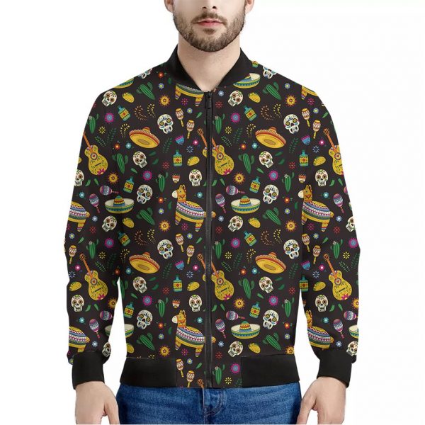 Cartoon Cinco de Mayo Pattern Print Bomber Jacket