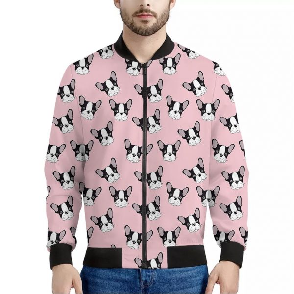 Cartoon French Bulldog Pattern Print Bomber Jacket