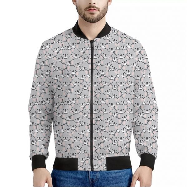 Cartoon Koala Pattern Print Bomber Jacket