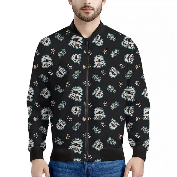 Cartoon Mummy Pattern Print Bomber Jacket