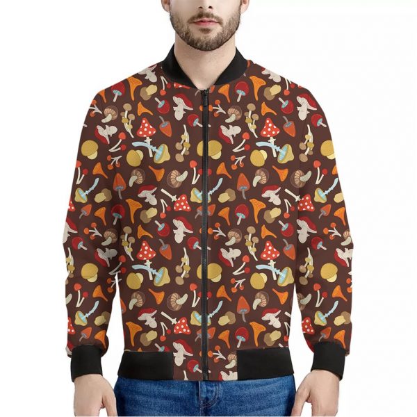 Cartoon Mushroom Pattern Print Bomber Jacket
