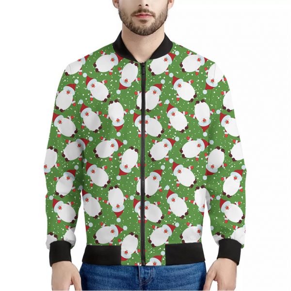 Cartoon Santa Claus Pattern Print Bomber Jacket