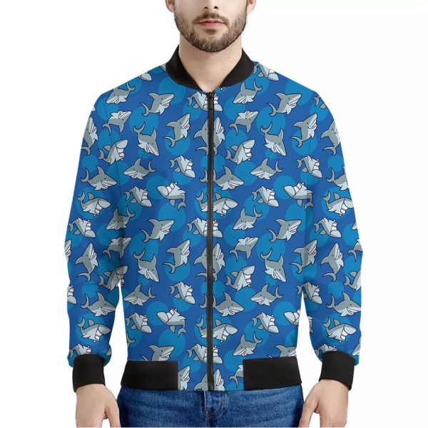 Cartoon Shark Pattern Print Bomber Jacket