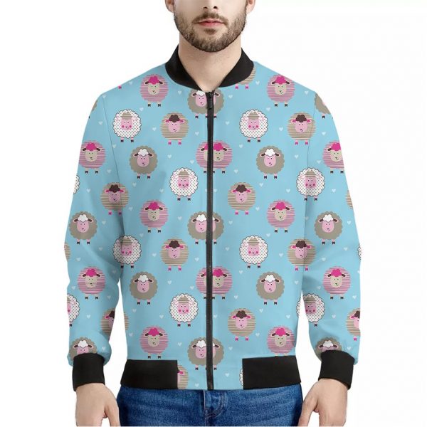 Cartoon Sheep Pattern Print Bomber Jacket