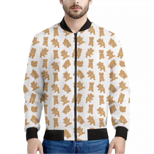 Cartoon Teddy Bear Pattern Print Bomber Jacket