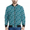 Cartoon White Shark Pattern Print Bomber Jacket