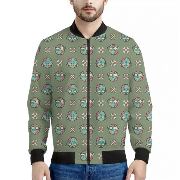 Cartoon Zombie Pattern Print Bomber Jacket