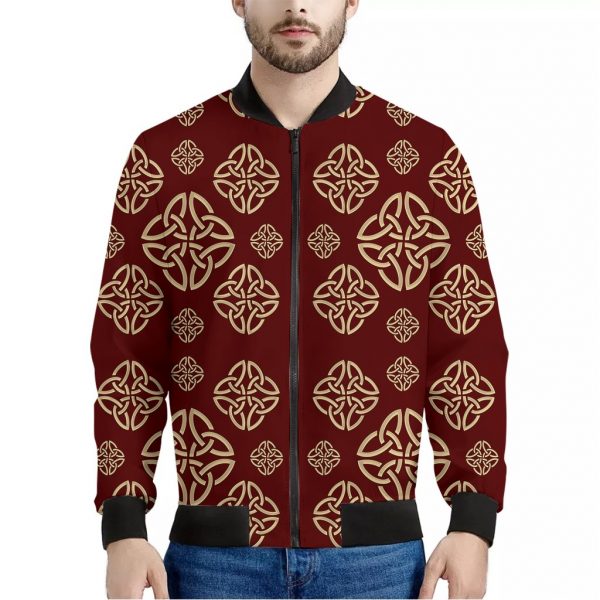 Celtic Knot Symbol Pattern Print Bomber Jacket
