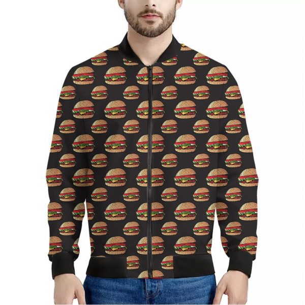 Cheeseburger Pattern Print Bomber Jacket