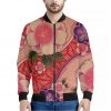 Cherry Blossom Kimono Pattern Print Bomber Jacket
