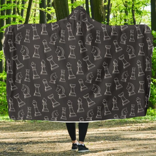 Chess Print Pattern Hooded Blanket Cloak Blanket