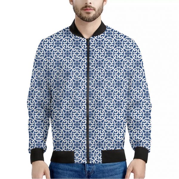 Chinese Luck Symbol Pattern Print Bomber Jacket