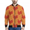 Chinese Rooster Pattern Print Bomber Jacket