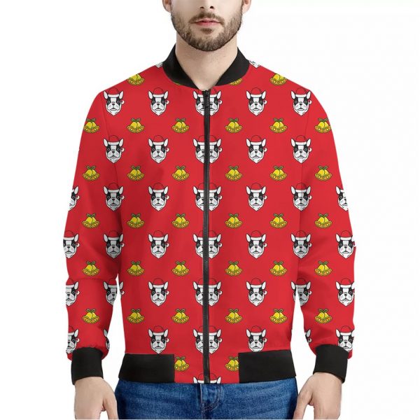 Christmas French Bulldog Santa Print Bomber Jacket