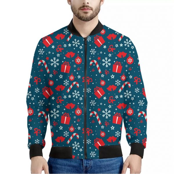 Christmas Holiday Elements Pattern Print Bomber Jacket