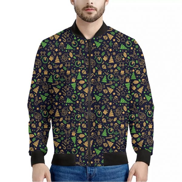 Christmas Party Elements Pattern Print Bomber Jacket