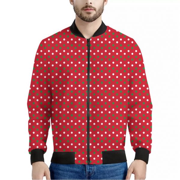 Christmas Polka Dot Pattern Print Bomber Jacket