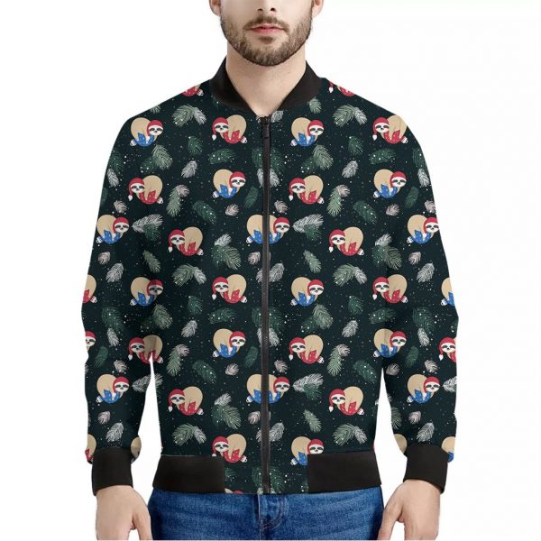 Christmas Sleeping Sloths Pattern Print Bomber Jacket
