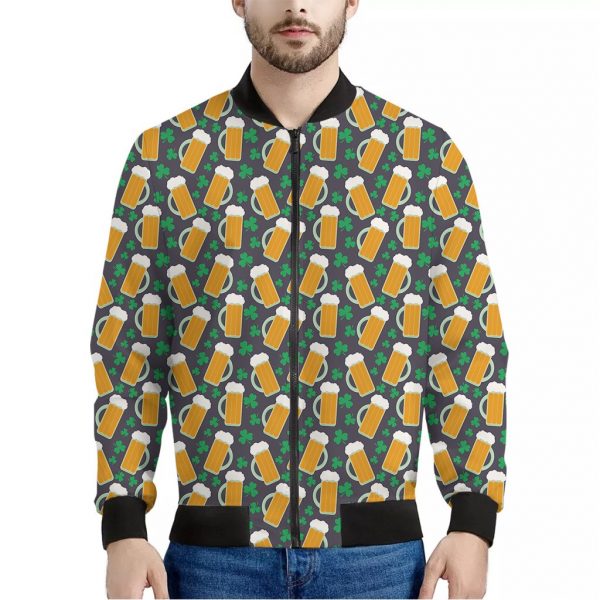 Clover And Beer St. Patrick's Day Print Bomber Jacket