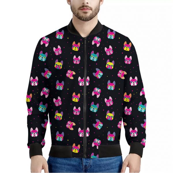 Coloful French Bulldog Print Bomber Jacket
