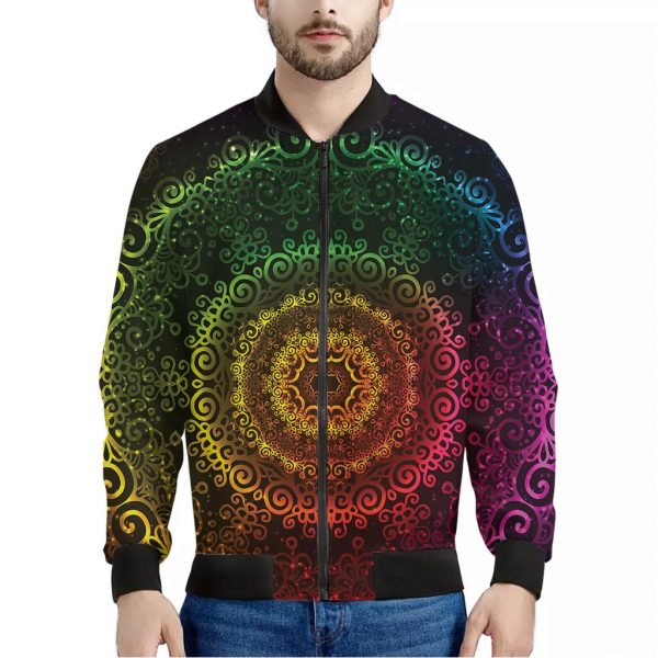 Coloful Mandala Print Bomber Jacket