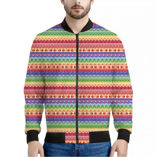 Colorful Aztec Tribal Pattern Print Bomber Jacket