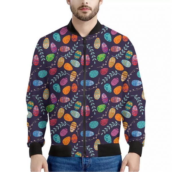 Colorful Easter Eggs Pattern Print Bomber Jacket