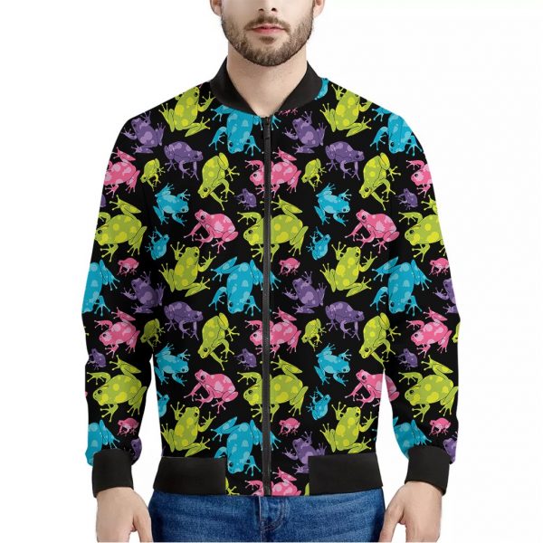 Colorful Frog Pattern Print Bomber Jacket