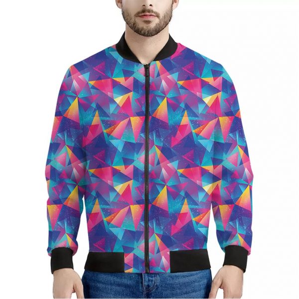 Colorful Geometric Mosaic Print Bomber Jacket