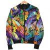 Colorful Leaves Tropical Pattern Print Bomber Jacket