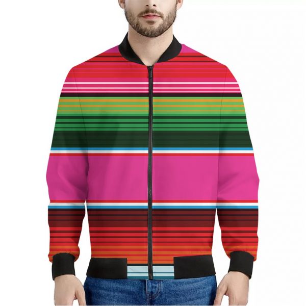 Colorful Mexican Blanket Stripe Print Bomber Jacket