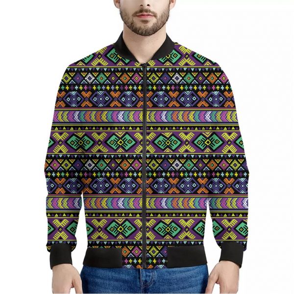 Colorful Native Navajo Tribal Print Bomber Jacket