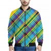 Colorful Tartan Pattern Print Bomber Jacket