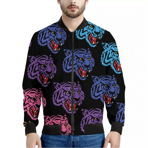 Colorful Tiger Head Pattern Print Bomber Jacket