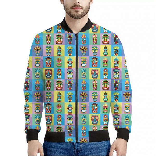 Colorful Tiki Pattern Print Bomber Jacket