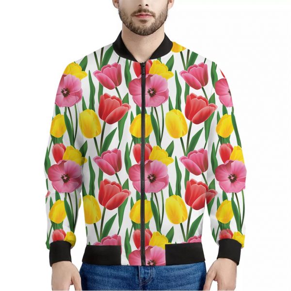 Colorful Tulip Pattern Print Bomber Jacket
