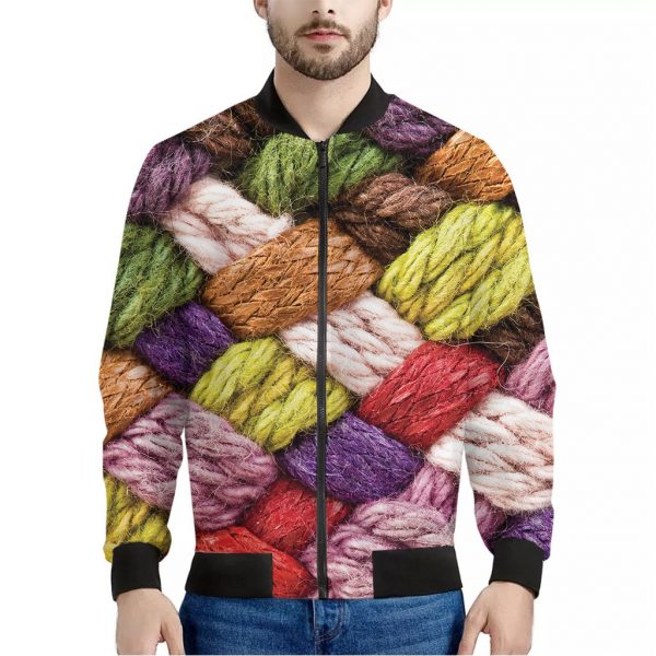 Colorful Wool Yarns Print Bomber Jacket