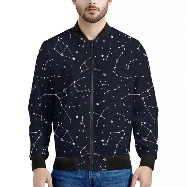 Constellation Stars Pattern Print Bomber Jacket