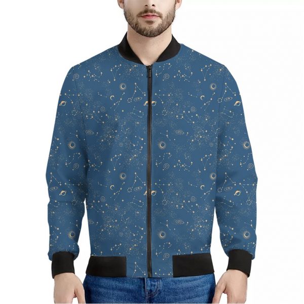 Cosmic Constellation Pattern Print Bomber Jacket