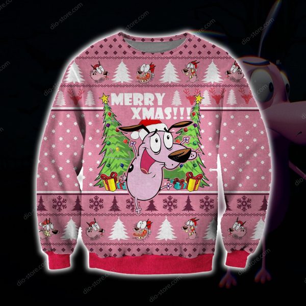 Cowardly Dog 3D Knitting Pattern 3D Print Ugly Christmas Sweatshirt