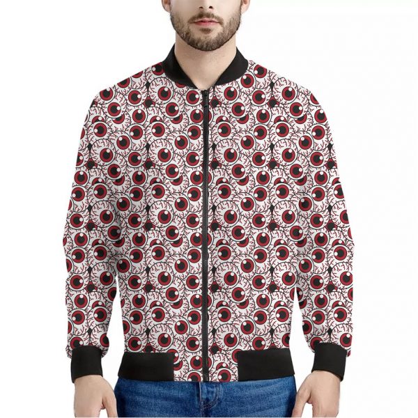 Creepy Red Eyeball Pattern Print Bomber Jacket